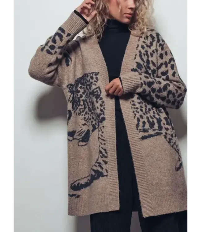 Animal Jacquard Long Knit Cardigan