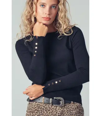 Polished Button Cuff Slim Knit Top