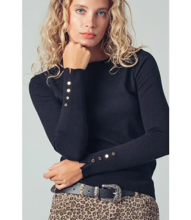 Polished Button Cuff Slim Knit Top