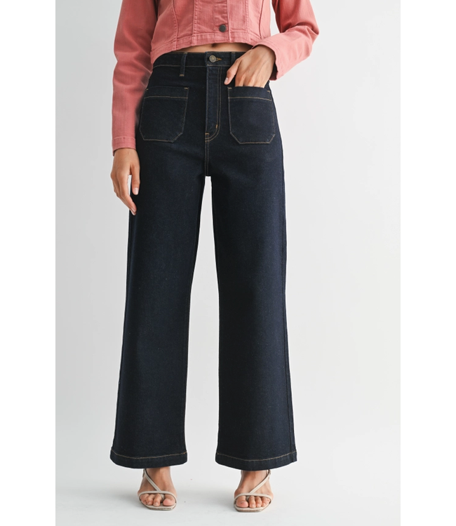 Just Black Denim Patch Pocket Wide Leg Super Dark Denim