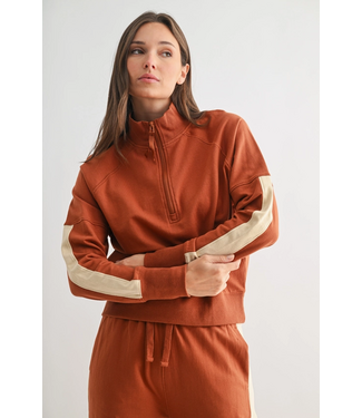 Varsity Stripe Cotton Pullover Brick/Oyster Grey