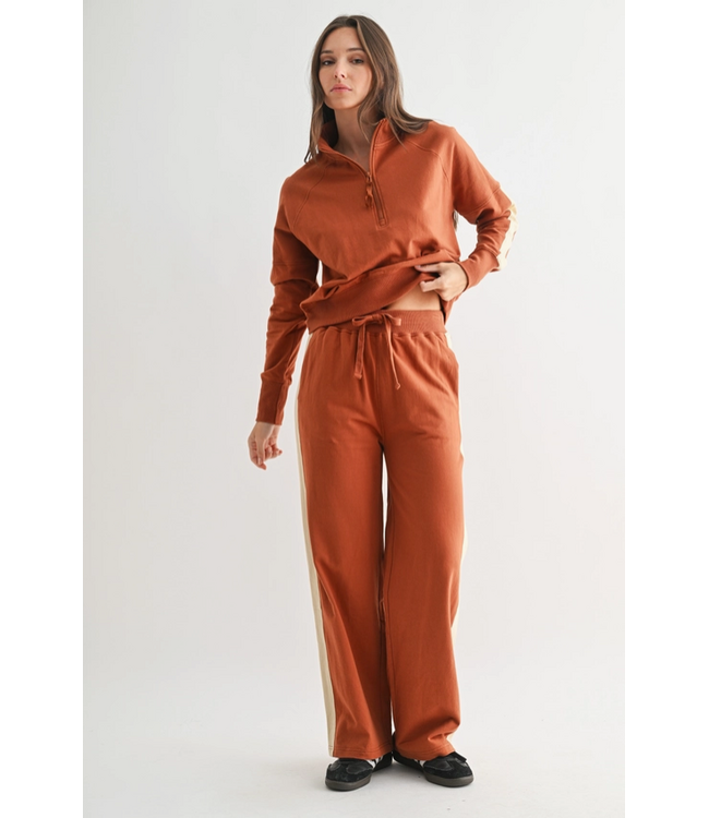 Varsity Stripe Cotton Pullover Brick/Oyster Grey