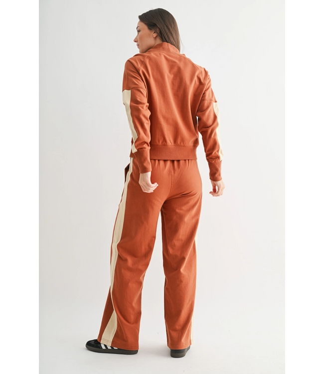 Varsity Stripe Cotton Pullover Brick/Oyster Grey