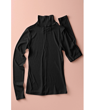 Striped Turtleneck Knit Top Black