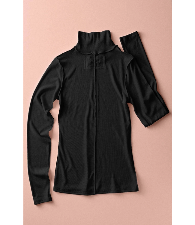 Striped Turtleneck Knit Top Black