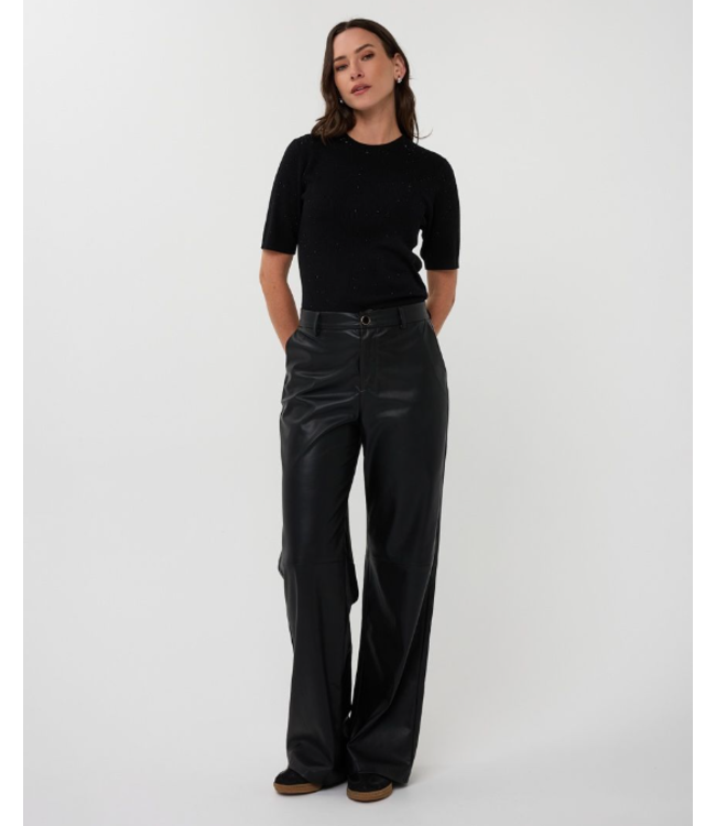 Esqualo Short Sleeve Rib Studs Top Black