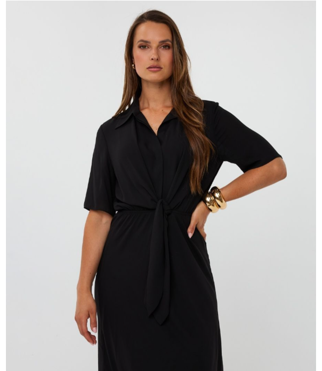 Knot Short Sleeve Dress Long Black