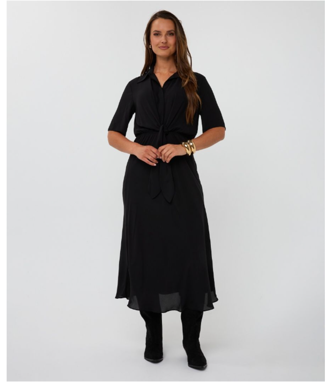 Knot Short Sleeve Dress Long Black