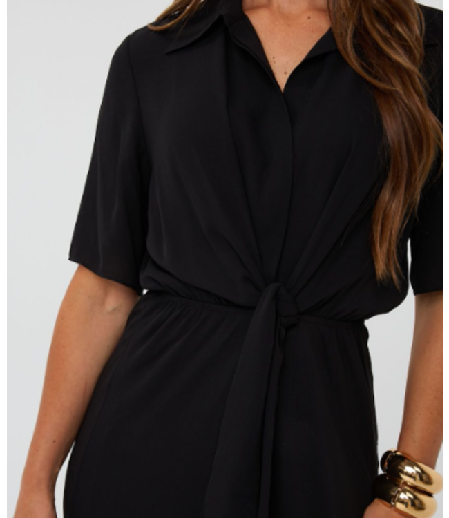 Knot Short Sleeve Dress Long Black