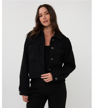 Fancy Buttons Solid Tweed Jacket Black