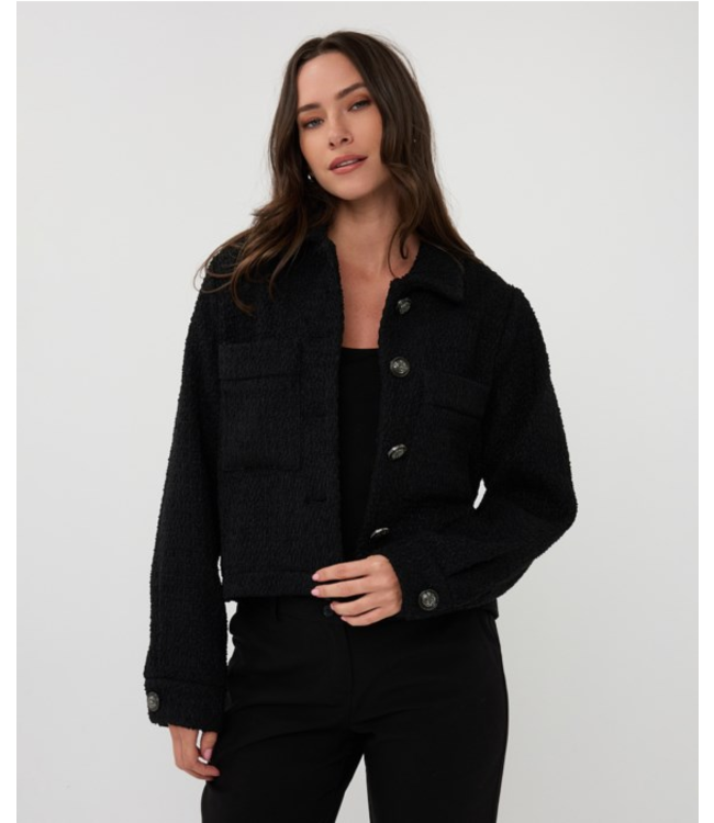 Fancy Buttons Solid Tweed Jacket Black