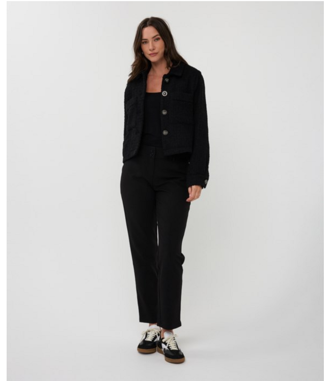 Fancy Buttons Solid Tweed Jacket Black