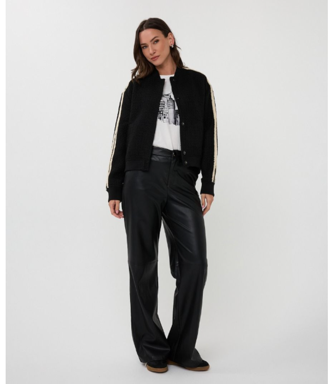 Esqualo Tweed Stripe Bomber Jacket Black