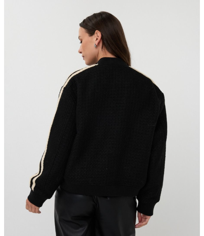 Esqualo Tweed Stripe Bomber Jacket Black