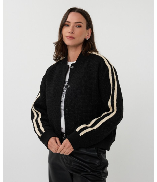 Esqualo Tweed Stripe Bomber Jacket Black
