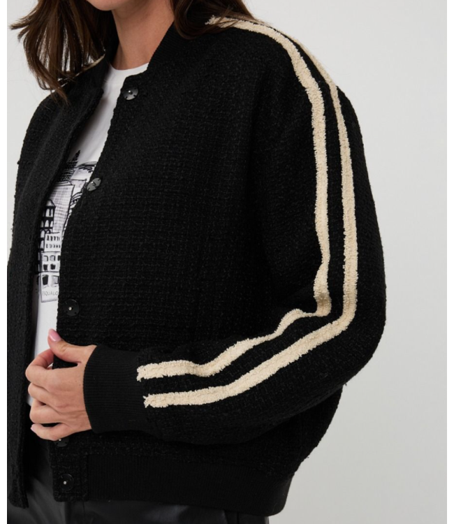 Esqualo Tweed Stripe Bomber Jacket Black