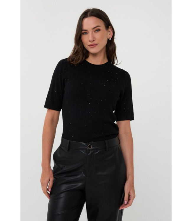 Esqualo Short Sleeve Rib Studs Top Black
