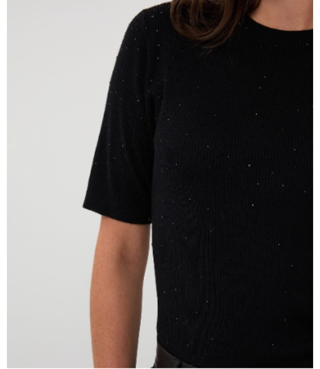 Esqualo Short Sleeve Rib Studs Top Black