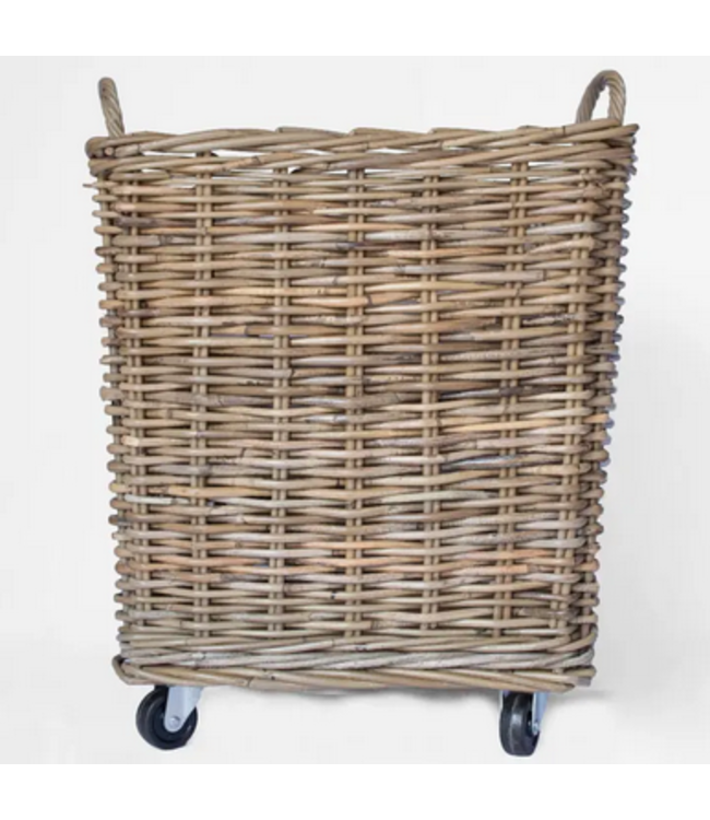 Rattan Square Kubu Grey Baskets On Wheels Lrg