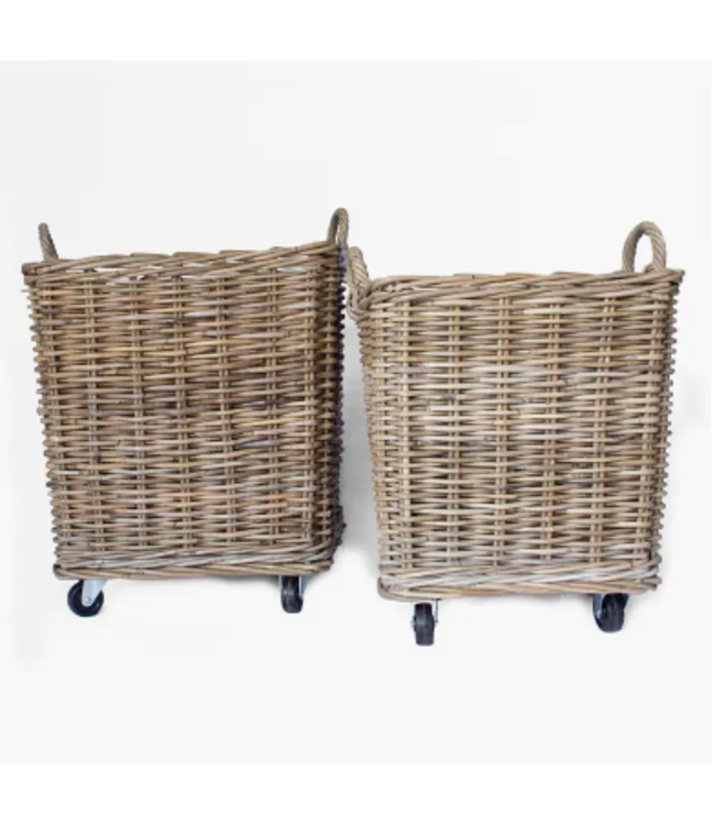 Rattan Square Kubu Grey Baskets On Wheels Lrg