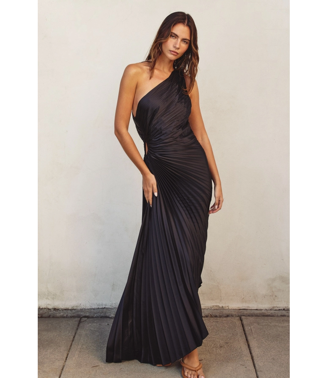 Olympia Asymmetrical Pleated Dress Black