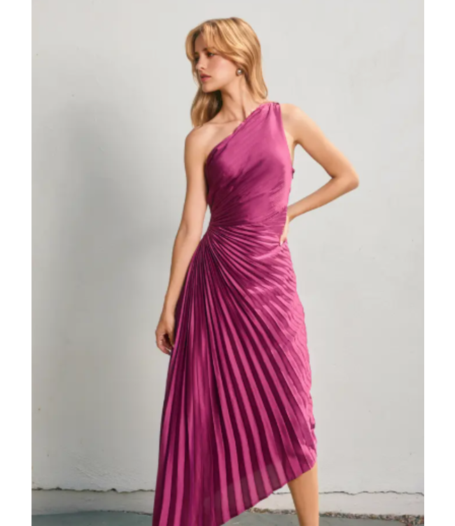 Olympia Assymetrical Pleated Dress Purple Magenta