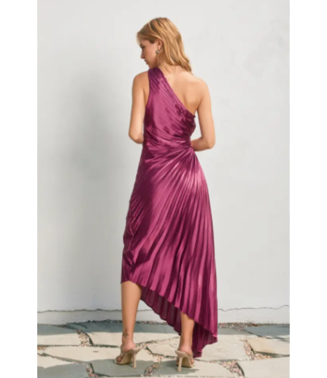 Olympia Assymetrical Pleated Dress Purple Magenta