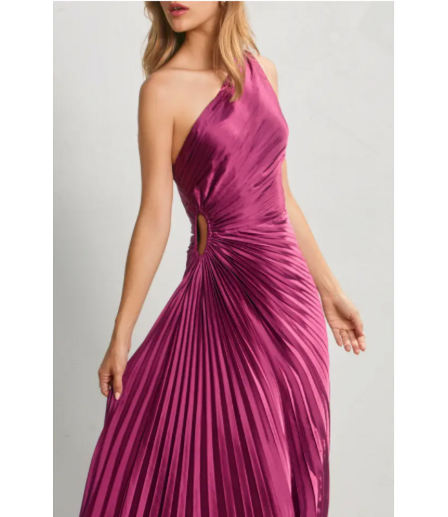 Olympia Assymetrical Pleated Dress Purple Magenta