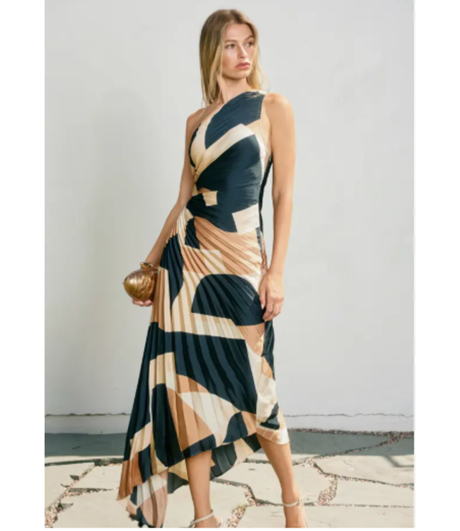 First Class Pleated Maxi Dress Midnight Taupe