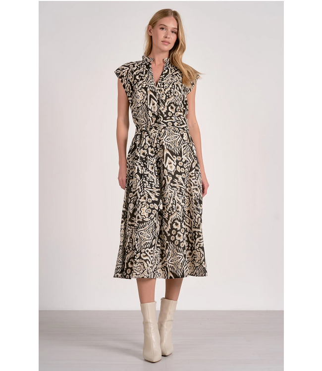 Cap Sleeve Maxi Dress Black Acorn Print