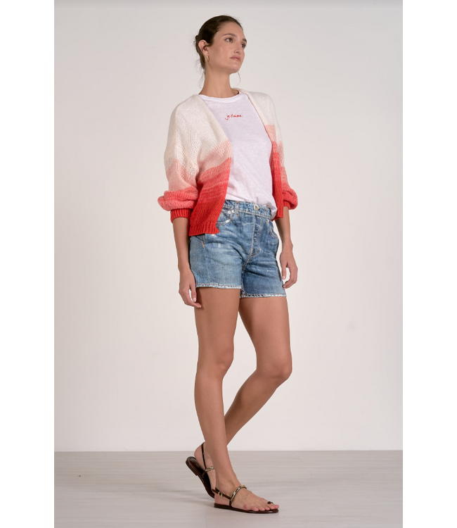 Elan Sweater Cardigan Loose Knit Red Ombre