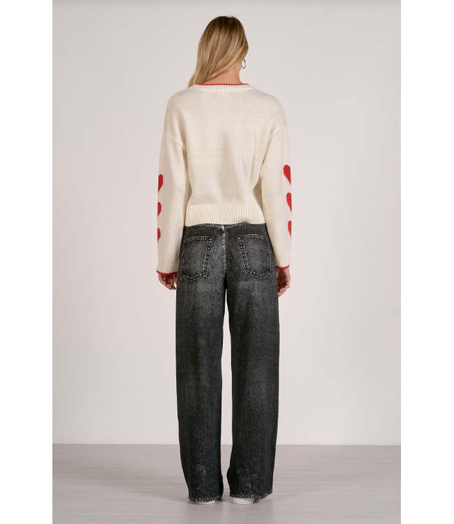 Elan Heart Crewneck Sweater Off White