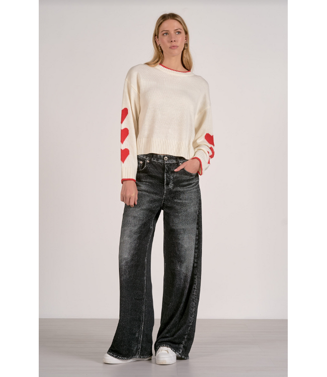 Elan Heart Crewneck Sweater Off White