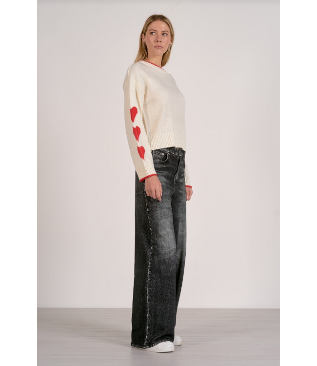 Elan Heart Crewneck Sweater Off White