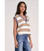 Elan Deep V-Neck Sweater Vest Camel Stripe