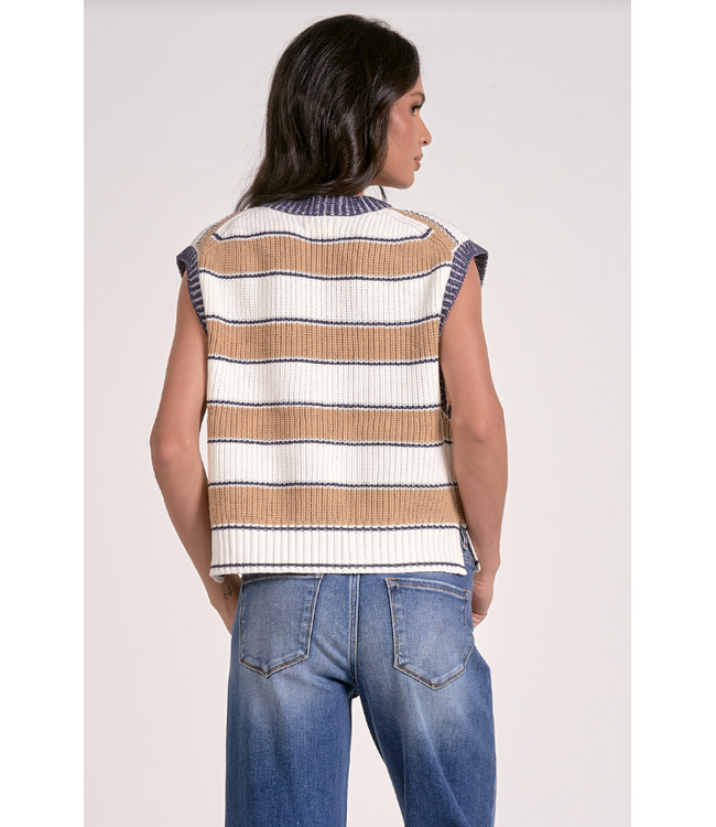 Elan Deep V-Neck Sweater Vest Camel Stripe