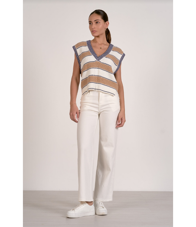 Elan Deep V-Neck Sweater Vest Camel Stripe