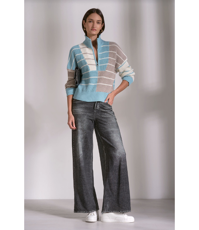 Elan Half Zip Sweater Blue/ Grey