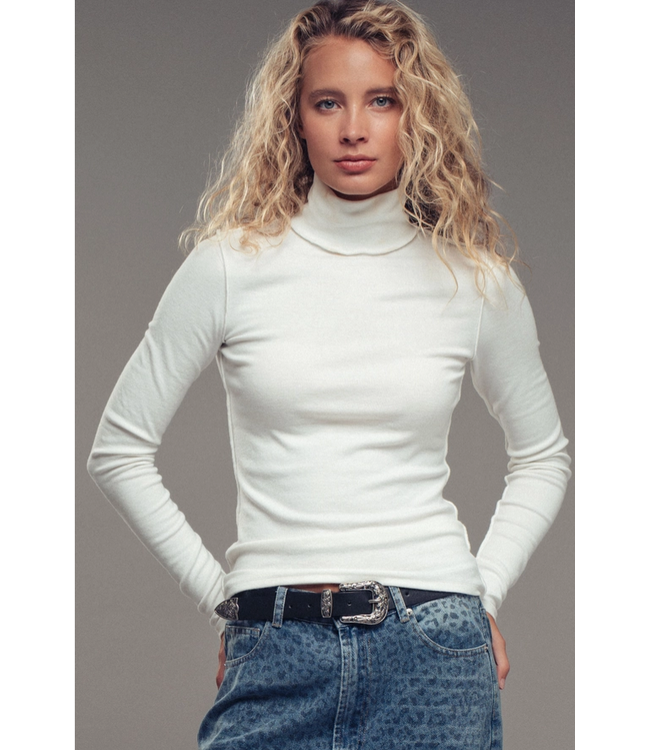 Solid Turtleneck Knit Top Ivory
