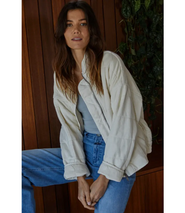 Long Sleeve Quilted Knit Jacket Cream