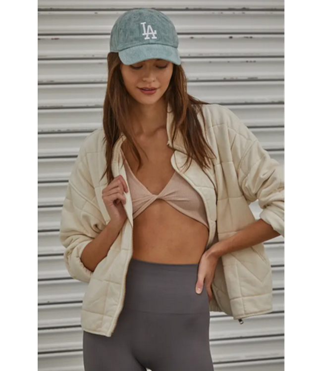 Long Sleeve Quilted Knit Jacket Cream