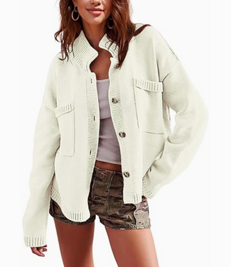 Slouchy Button Down Knit Cardigan Beige