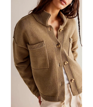 Slouchy Button Down Knit Cardigan Khaki