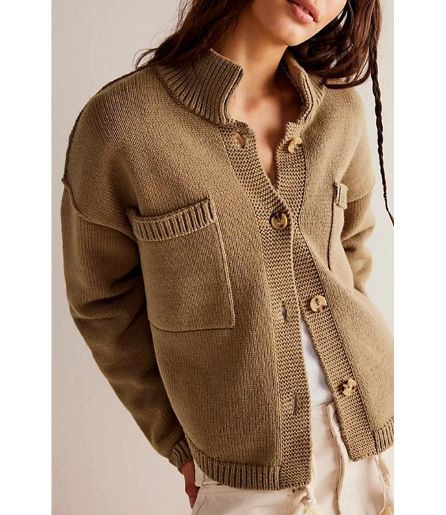 Slouchy Button Down Knit Cardigan Khaki