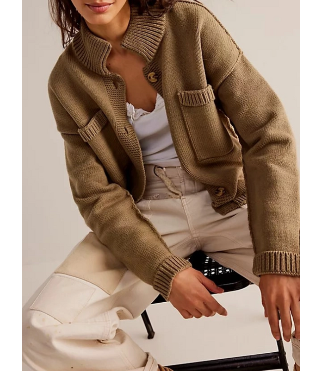 Slouchy Button Down Knit Cardigan Khaki