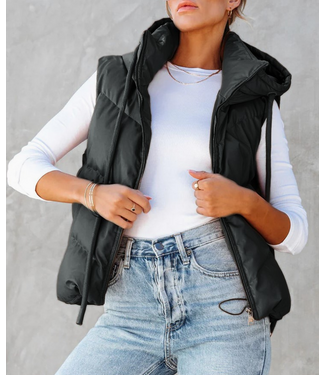 Short Hooded Down Sleeveless Vest Black