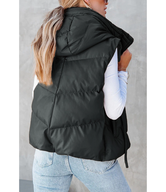 Short Hooded Down Sleeveless Vest Black
