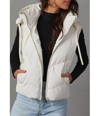 Short Hooded Down Sleeveless Vest White