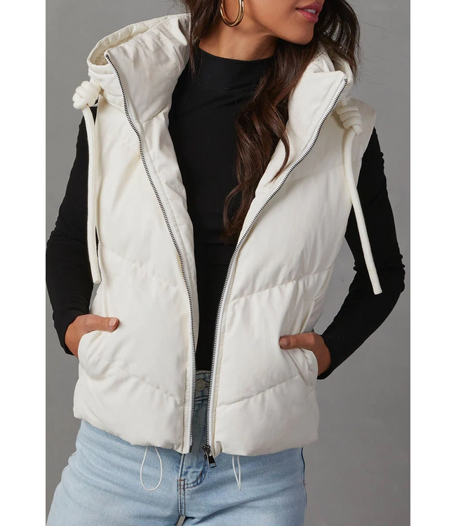 Short Hooded Down Sleeveless Vest White
