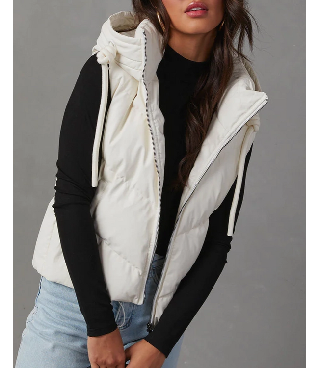 Short Hooded Down Sleeveless Vest White